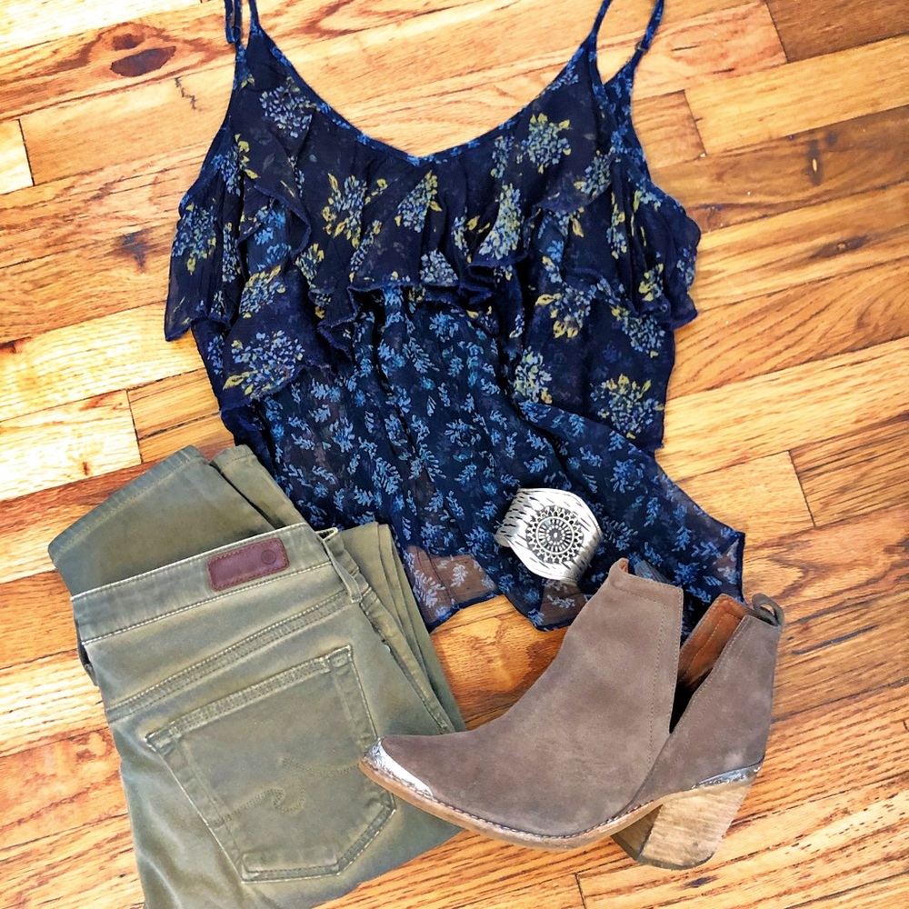 Free people sheer ruffled flower tank - Picture 2 of 6